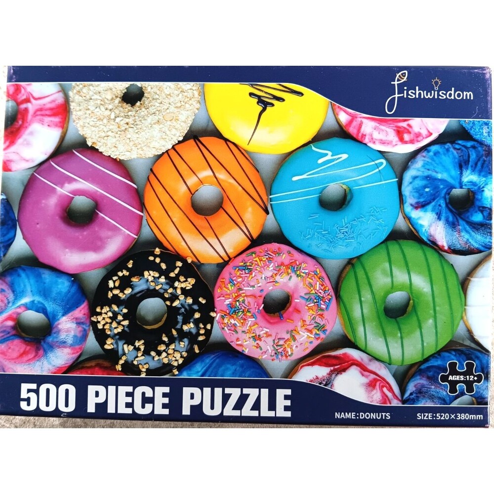 Donuts 500 Piece Jigsaw Puzzle with Poster by Fishwisdom